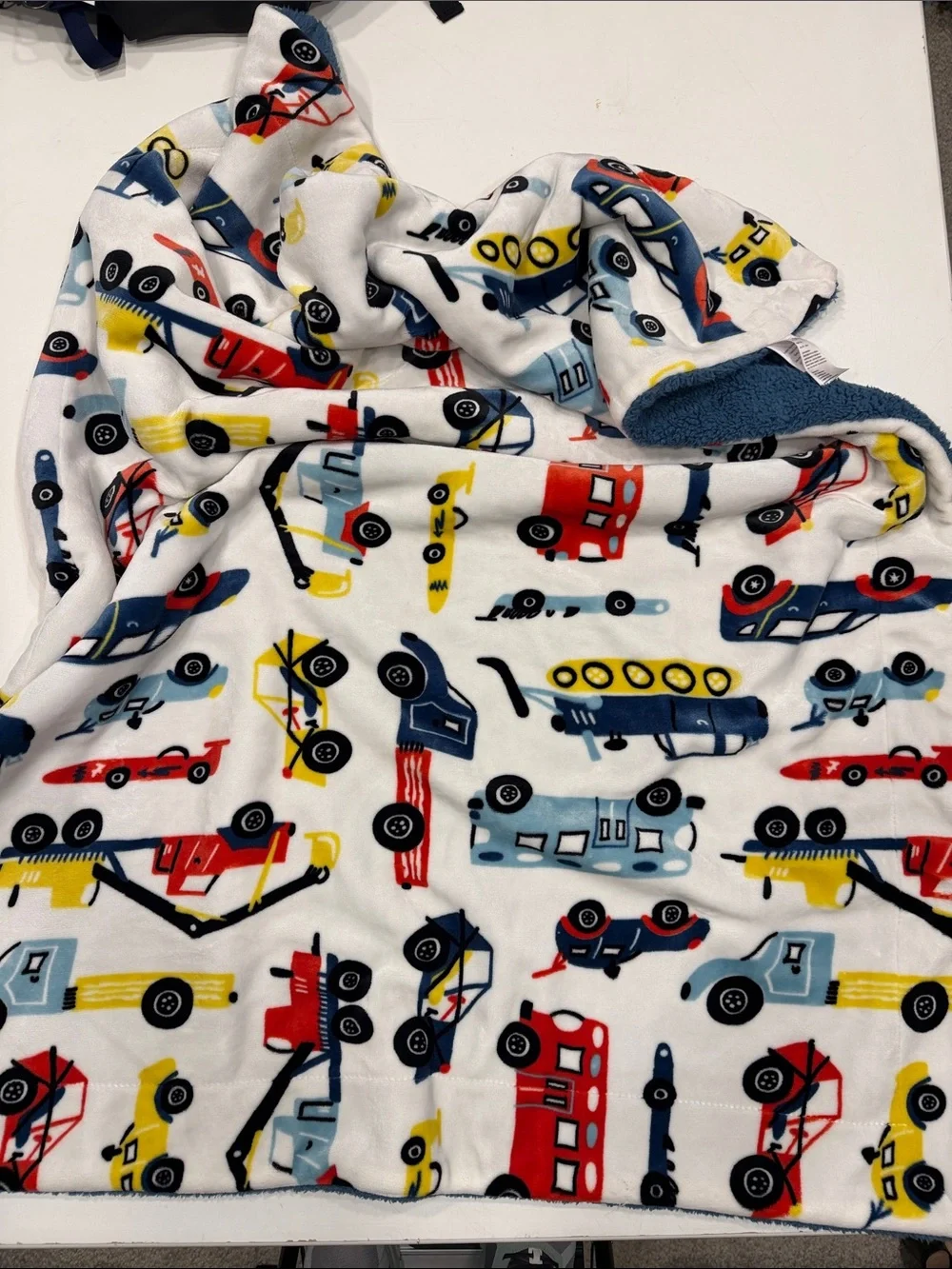 Plush Kids Blanket - Multi Vehicle Print (White)
